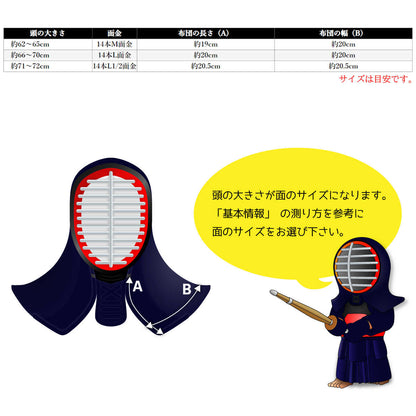 【 頂赤 】　面 単品 5mm 紺合皮 具の目刺し ナナメ揃え